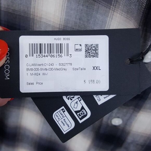 HUGO BOSS Shirt Mens XXL Black Plaid Check Button Up Flannel Liam Kent $158 - Picture 4 of 9